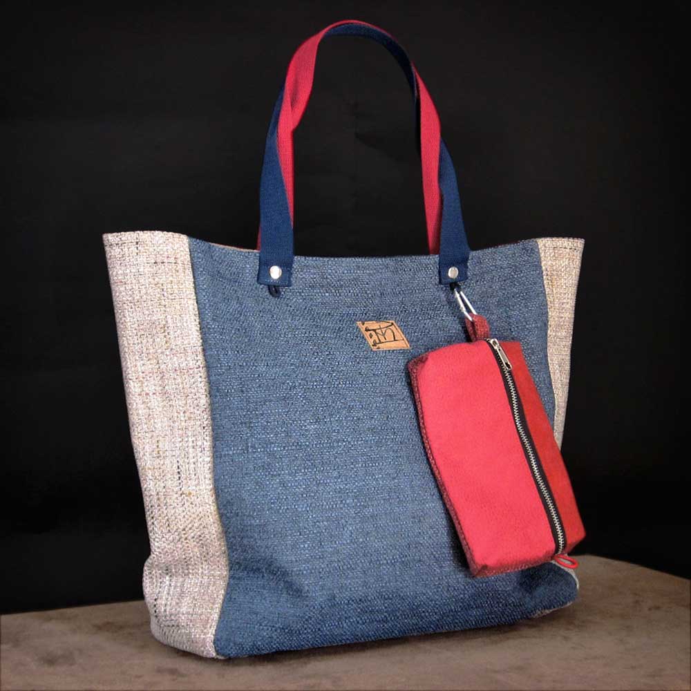 Shopper Habilis e pochette in palette colore rosso-blu